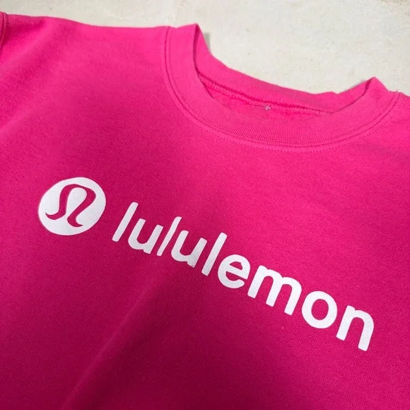 Lululemon Graphic Crewneck Sweatshirt Pink Logo Pullover Women Size Medium - Picture 2 of 4